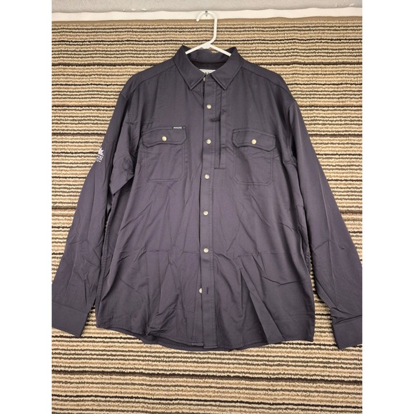 Poncho Mens Regular Fit Large Magnetic Pocket Long Sleeve Shirt Dark Grey Solid